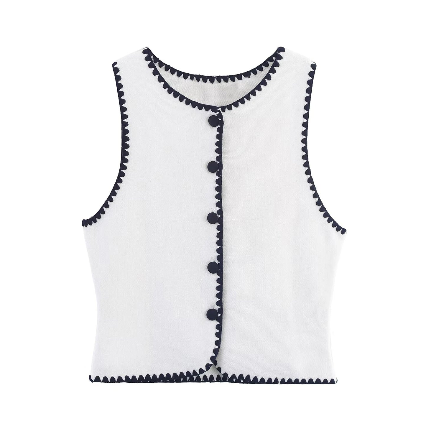 Women's clothing 2025 summer new fashion style elegant contrasting embroidery knit vest