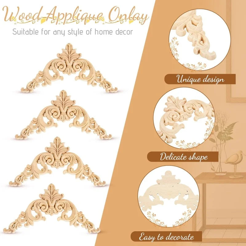 Decorative Wood Appliques and Onlays Natural Furniture Wall Door Wood Carving DIY Corner Frame Wood Craft Cabinet Wardrobe Decor