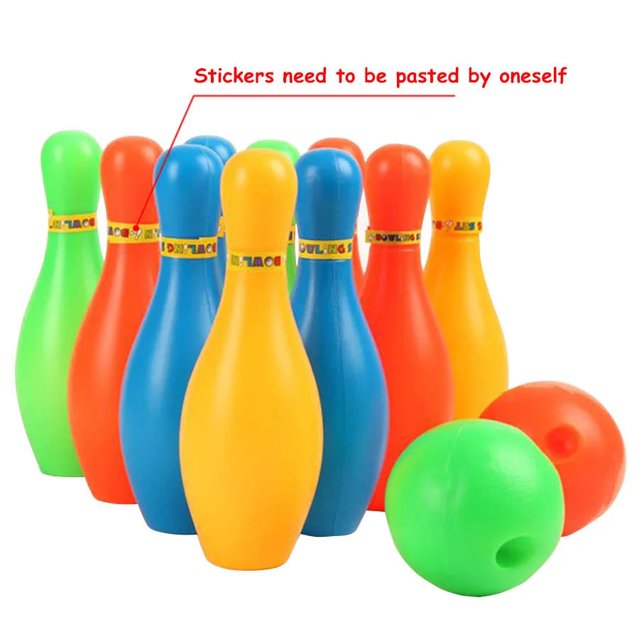 1Set Indoor Bowling Game 10pcs 11.5cm Sticks with 2pcs 6cm Ball Funny Floor Ball Games Party Interactive Sports Games