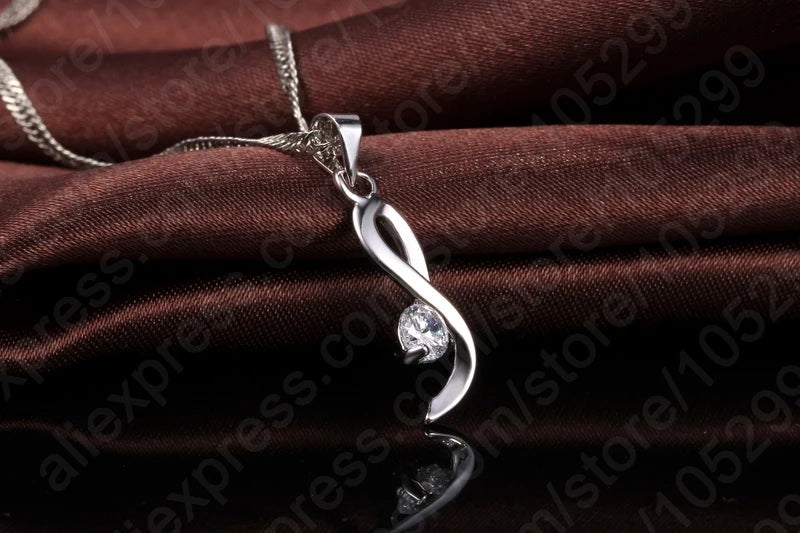 Elegant Woman 925 Sterling Silver Jewelry Clear CZ Fashion Design Pendant Necklace Woman Drop Earring Wedding Set With Box