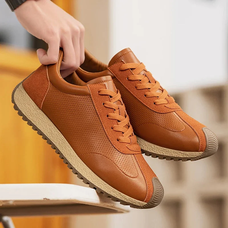 Men Casual Shoes Platform Sneakers for Men Genuine Leather Shoes Wear-Resistant Fashion Retro Soft Sole Shoes Mens Shoes
