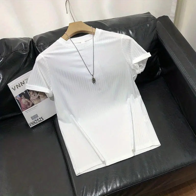 Men's Clothing Silk Quick Dry Short Sleeve T-Shirt Summer New Arrival Lightweight Streetwear Brand Slim Fit Round Neck Casual