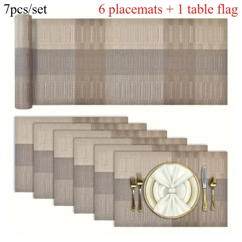 7pcs/set PVC Table Runner Placemats Set Non-Slip Heat-Resistant Western Dining Mats for Home Kitchen Holiday Table Decor