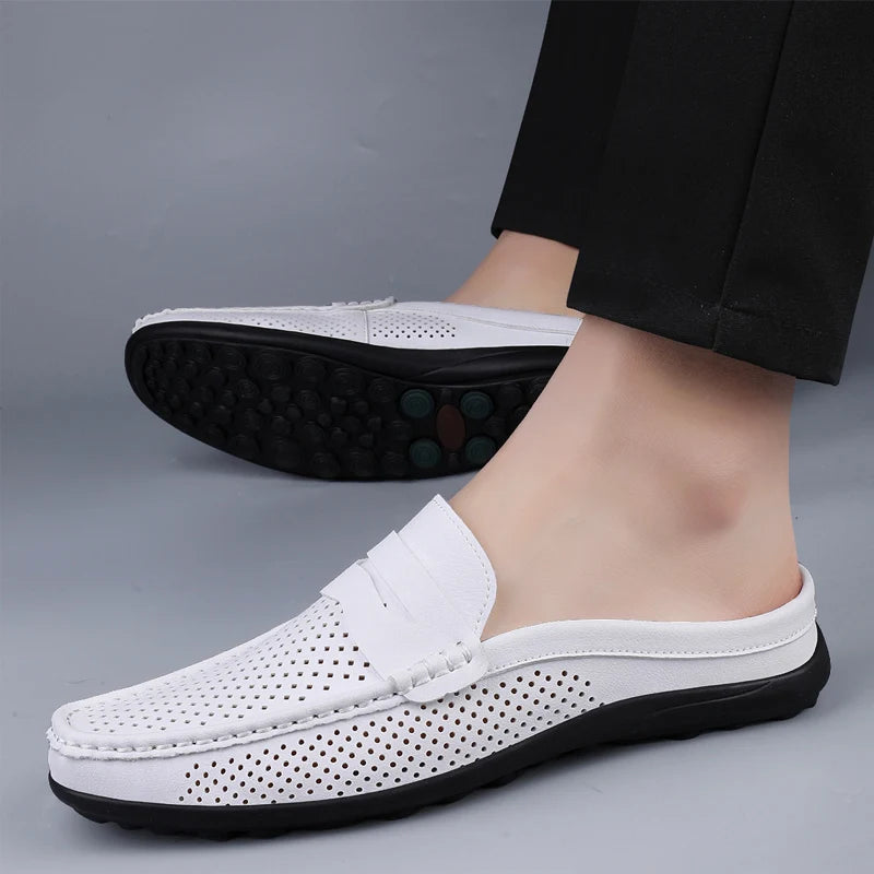 Men's shoes four seasonal new hollow out fashion leather shoes soft sole breathable non slip lightweight plus size casual shoes