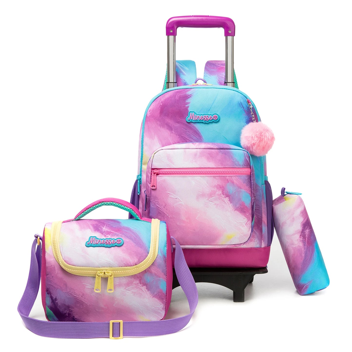 Cute Rolling Backpack for Girls Trolley School Bags Girls Backpacks with Wheels Kids Carry-on Travel Luggage Pink