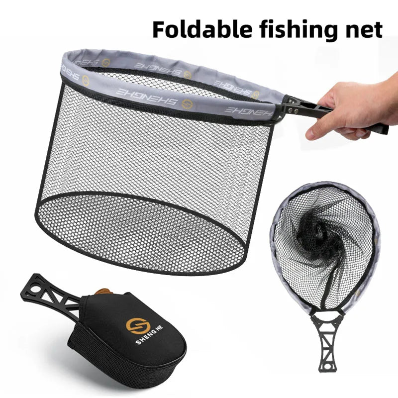Handle Fly Fishing Hand Net Collapsible Small Mesh Foldable Landing Net Fishing Lures Net Outdoor Stream Fishing Tools Accessory
