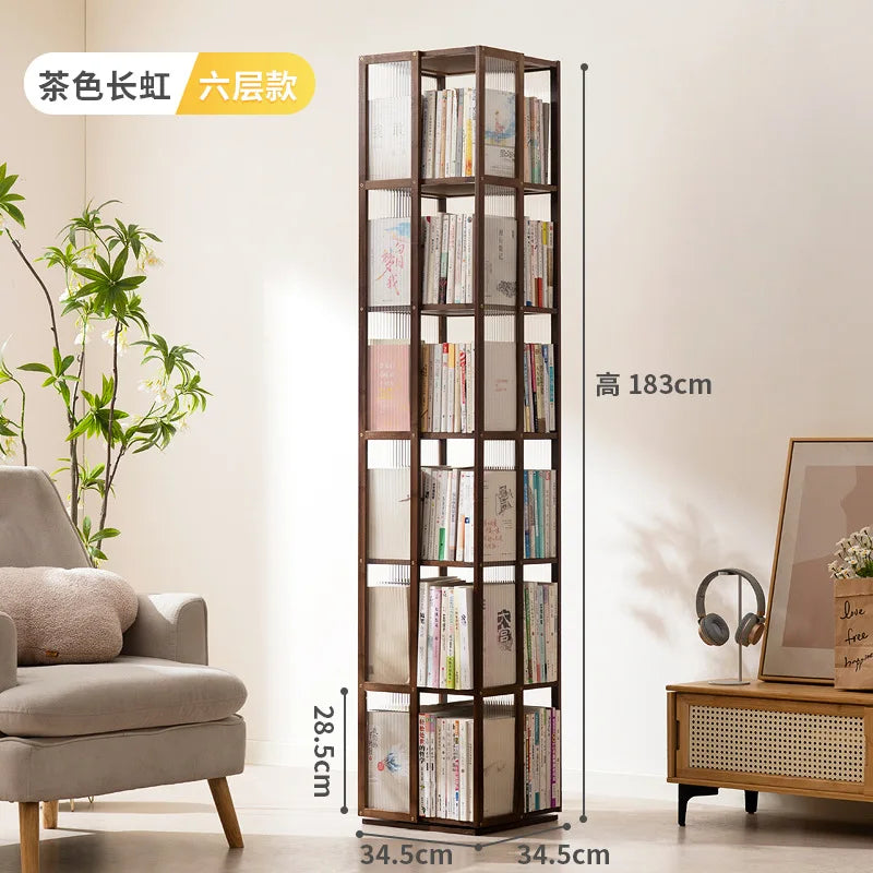 360 Degree Rotating Bookshelf for Living Room Bedroom Children's Picture Books Storage Rack Simple Home Decor Student Bookcase