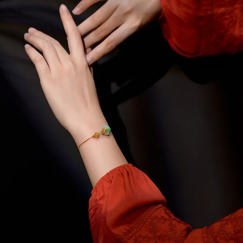 Jade Paired With Gold-Plated For Woman Girl Accessories Beads Bangle Fine Jewelry Fashion High-End Gifts Wholesale