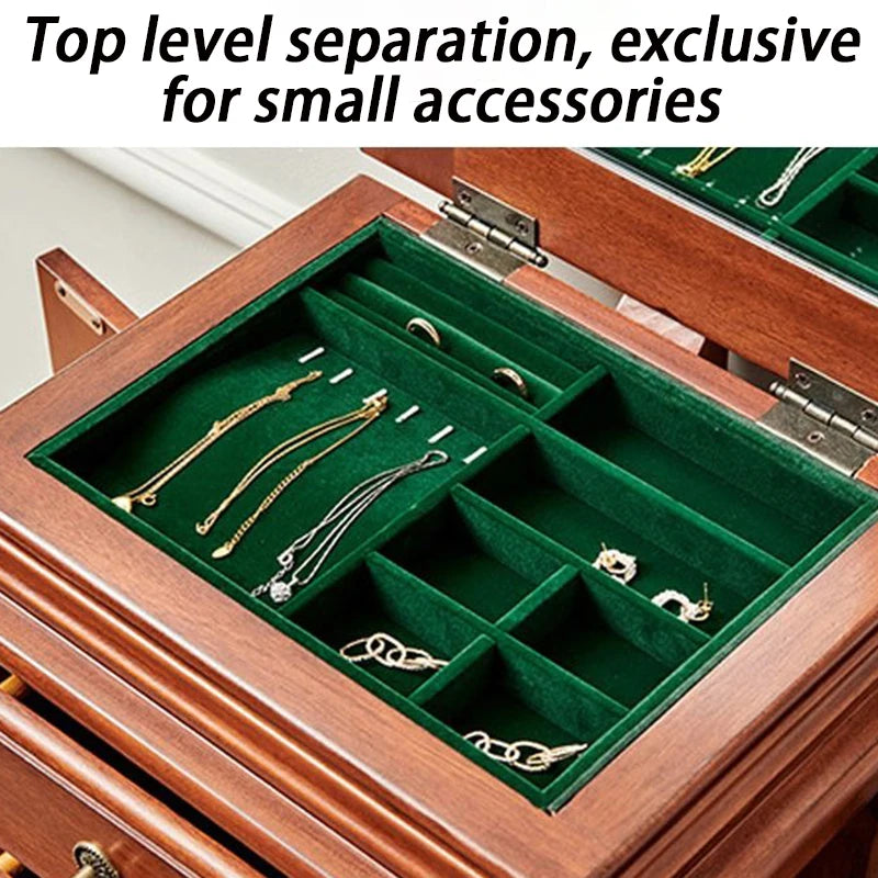 Solid Wood Storage Jewelry Cabinet Mirror Organizer Living Room Drawers Jewelry Cabinet Bucket Retro Luxury Bedroom Furniture