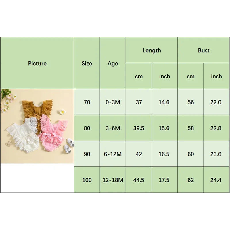 0-18Months Newborn Infant Baby Girl Floral Lace Bodysuits Summer Cute Bow Ruffles Flying Sleeves Rompers Clothes
