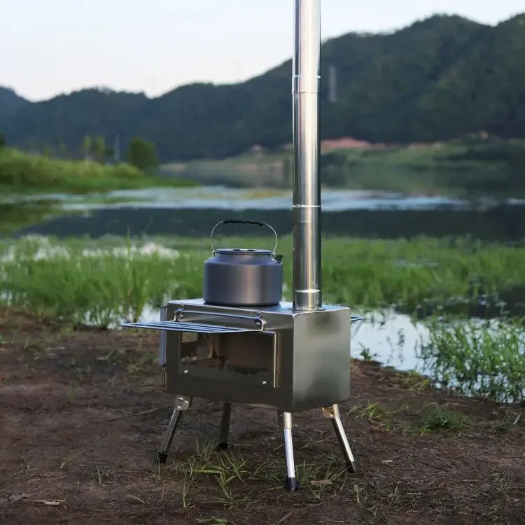 Outdoor Wood Burning Stove Portable Tent Stove with Chimney Pipe for Cooking Camping