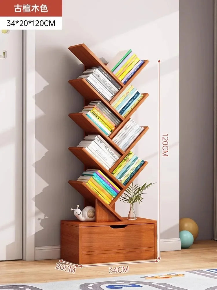 Bookshelf,Floor Standing Storage Rack,Living Room Tree Shaped Bookshelf Against The Wall,Multi-layer Narrow Seam Storage Cabinet