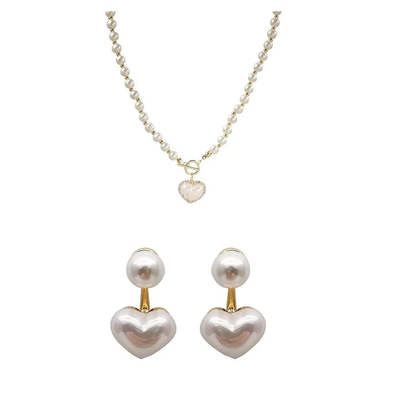 Elegant Pearl Necklace For Women Heart Pendant Necklaces Luxury Imitation Pearls Chain Necklaces Korean Jewelry Girls Gifts
