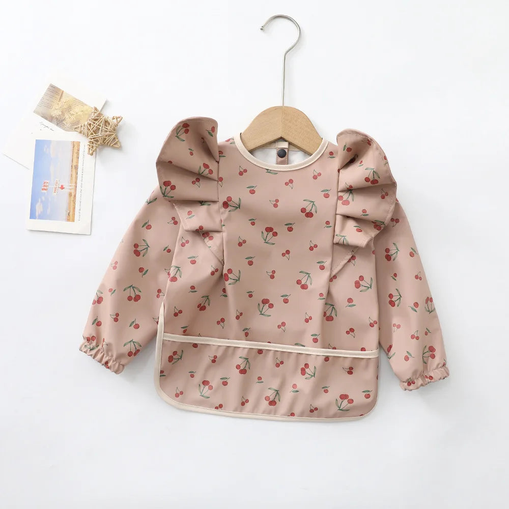 Baby Soft Waterproof Bib Little Boy Girl Painting Smock Child Meal Eating Apron with Long Sleeves Kid Adjustable Feeding Bibs