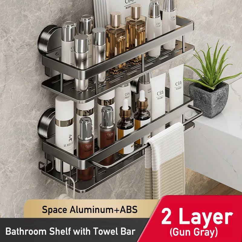 Bathroom Suction Cup Storage Rack Without Drilling Kitchen Toilet Shower Room Shampoo Holder Wall Mount Organizer Bathroom Shelf