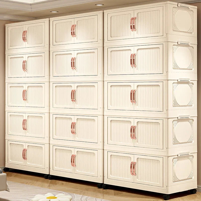 Household Wardrobe Clothes Cupboards Double Storage Cabinet Children Clothes Closet Snacks Living Room Plastic Shelves Bedroom