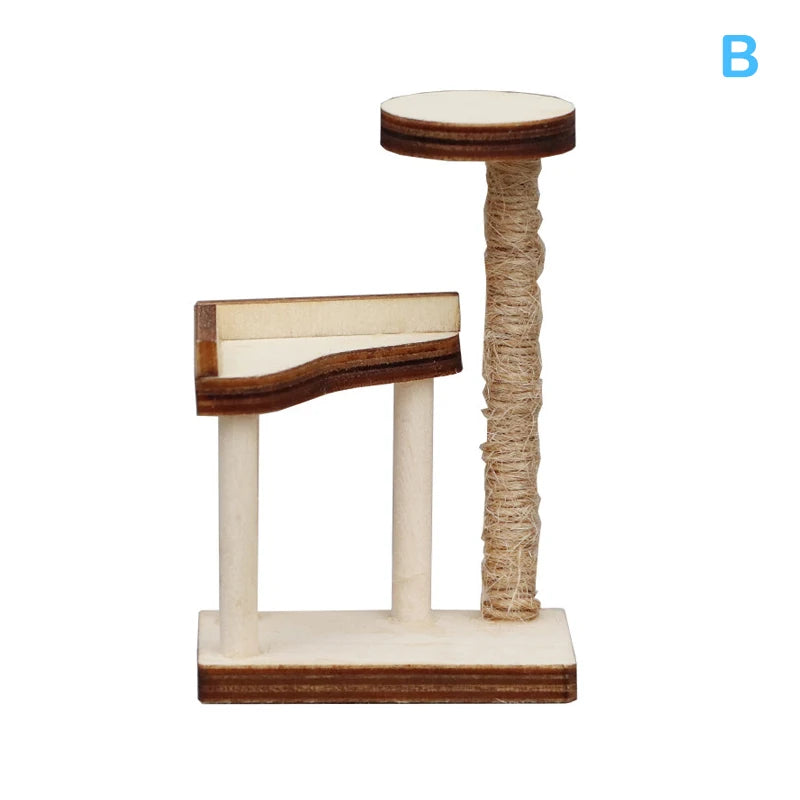Mini House Cat Tree Model Accessories Miniature Furniture Wooden Adornment Dollhouse Cat Climbing Frame Cat Tower Model