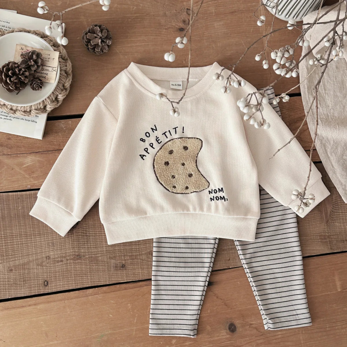 Baby Boy Clothes Sets Bread/Cookies Embroidery Cute Toddler Outfit 2Pcs Long Sleeves Top Pants Newborn Baby 0-3 Years Tracksuit