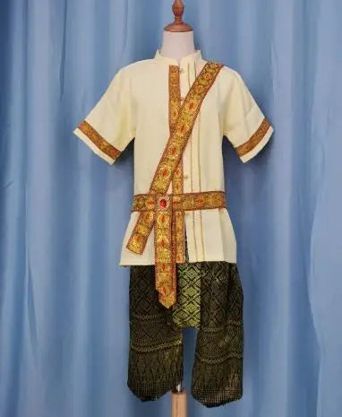 Thai Traditional Men's Clothing Thailand Festive Dance Suit Summer Vintage Work