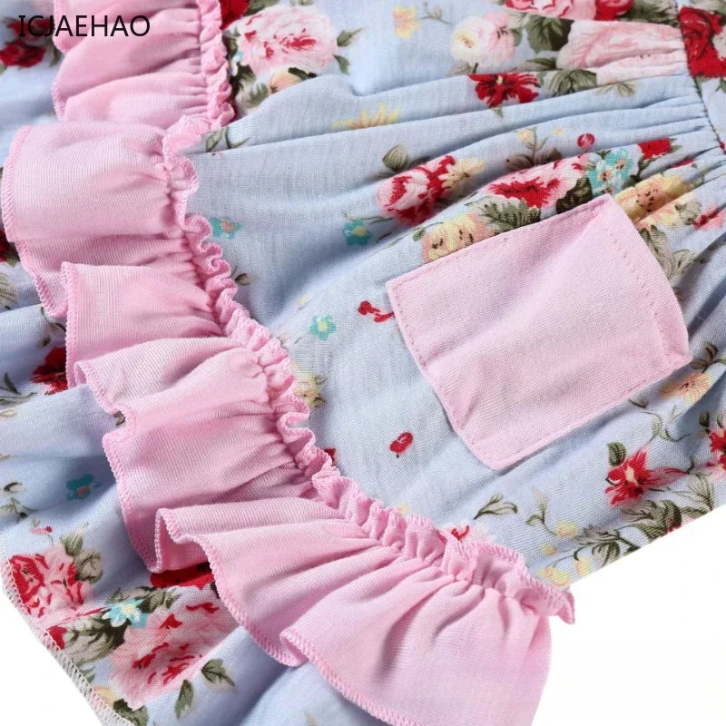 2025 New Born Baby Girl Clothes Baby Suit Overall Floral Clothes Set 3-24m Cotton Sleeveless Toddler Infant Ruffle Tops + Shorts