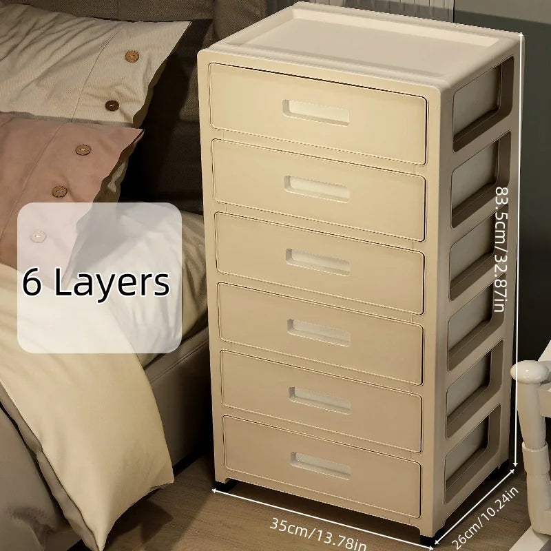 Large Capacity Storage Cabinet with Rolling Wheels,3-6 Tier, for LivingRoom/Bedroom/StudyOrganization,Cream Color
