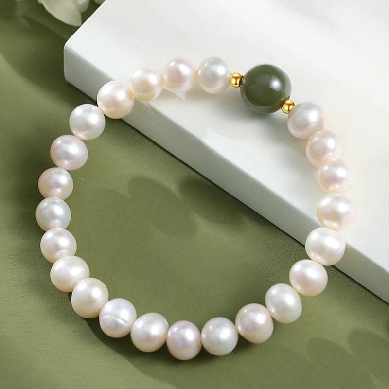 Jade Paired With Gold-Plated For Woman Girl Accessories Beads Bangle Fine Jewelry Fashion High-End Gifts Wholesale