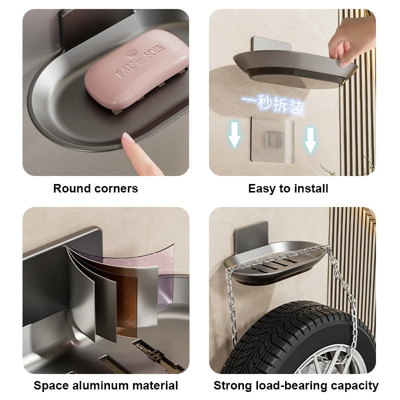 Bathroom Aluminum Alloy Soap Dish Free-Punching Wall Mounted Soap Sponge Holder Organizer Accessories Kitchen Soap Holder