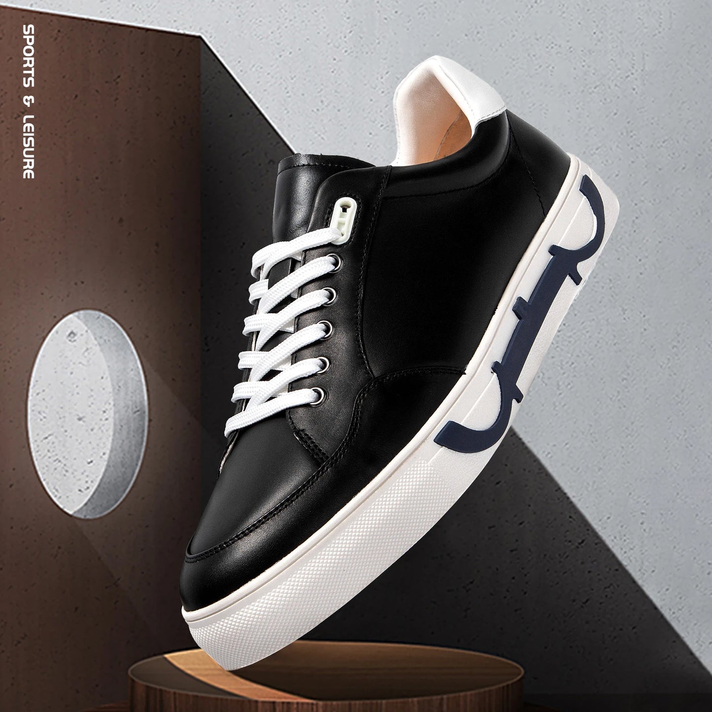 Men's shoes Black high-grade leather casual shoes flat bottom breathable comfortable board shoes coffee color 2025 new