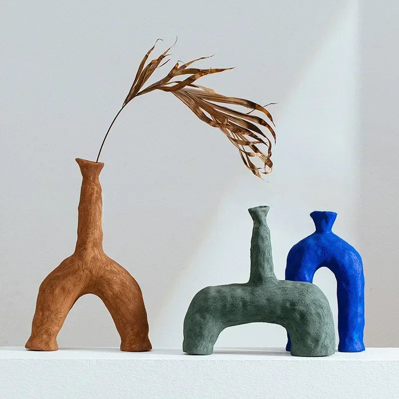 Ceramic Vases Irregular Hollow-out Abstract Pottery Decoration Dry Flower Accessories Vases, Home Decoration Flowerpots Gifts