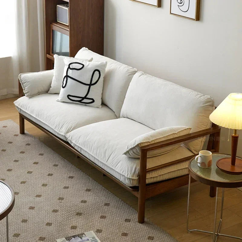 Wood Retro Living Room Sofa Cotton Linen Fabric Designer Homestay Sofa Modern New Simple Washable Canape Salon Home Furniture