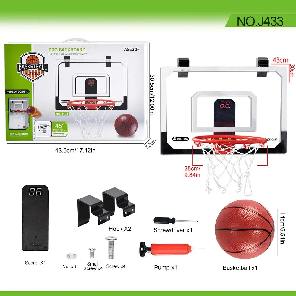 Indoor Basketball Hoop Basketball Hoop Set Sports Toy Room Basketball Hoop with Electronic Scoreboard Gifts for Kids Boys Teens