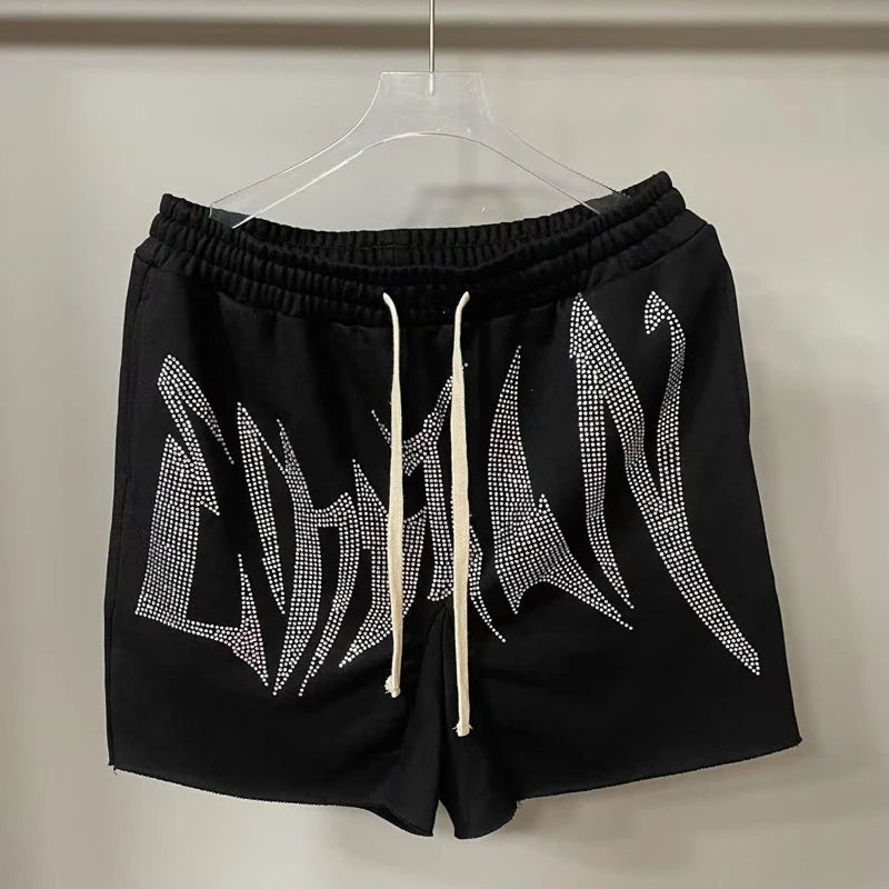 Men's Clothing MIXED EMOTION T-shirts American Streetwear Interesting Angel Print Hot Drill Letter Logo Top Tee Short Sleeve