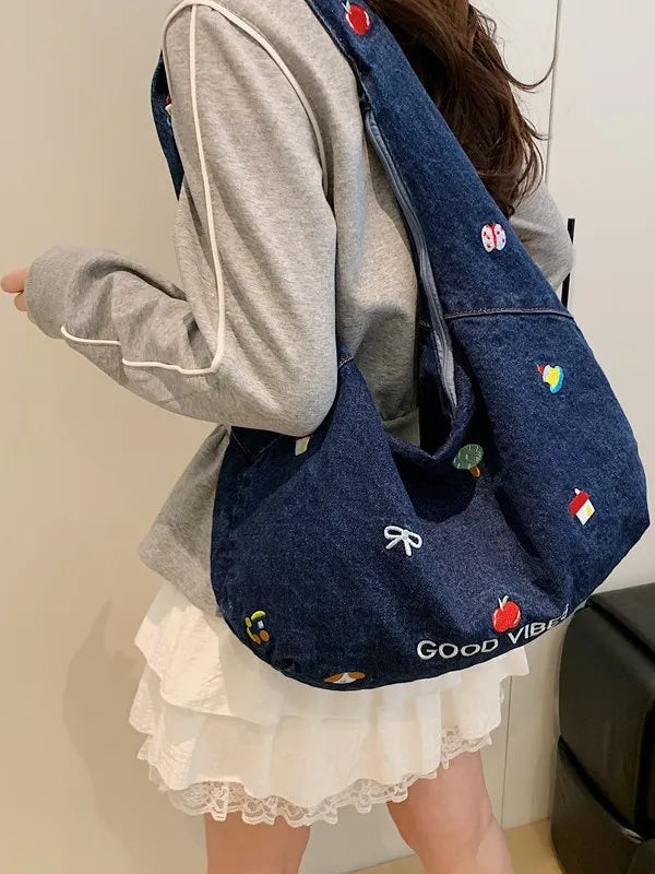 Denim Tote Bag Women's Large Capaci Canvas Bag New Lazy Sle Single oulder Slant Cross Bag Commuting op Bag Can Pu...