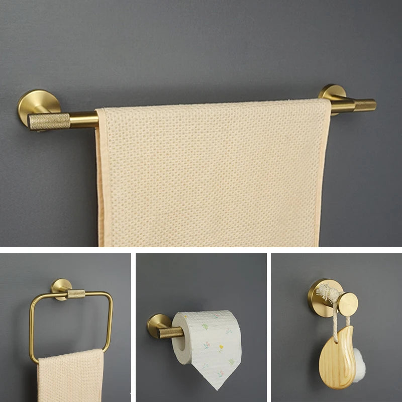 Bathroom Accessories Towel Ring Bar Hanger Cloth Robe Hook Toilet Tissue WC Paper Holder Bathroom Hardware Kit Brushed Gold