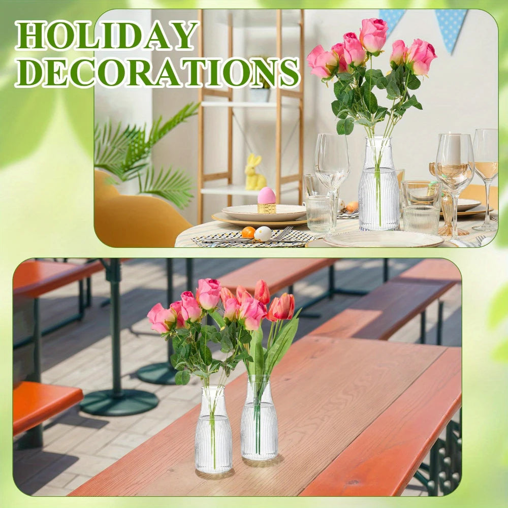 10-Pack Tall Vertical Pattern Vases Transparent Aesthetic Decorative Vases for DIY Florals Flower Arrangement Crafts
