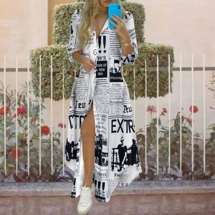 Women's Clothing 2024 Autumn New Long Skirt Ins Single Breasted Irregular Shirt Dress