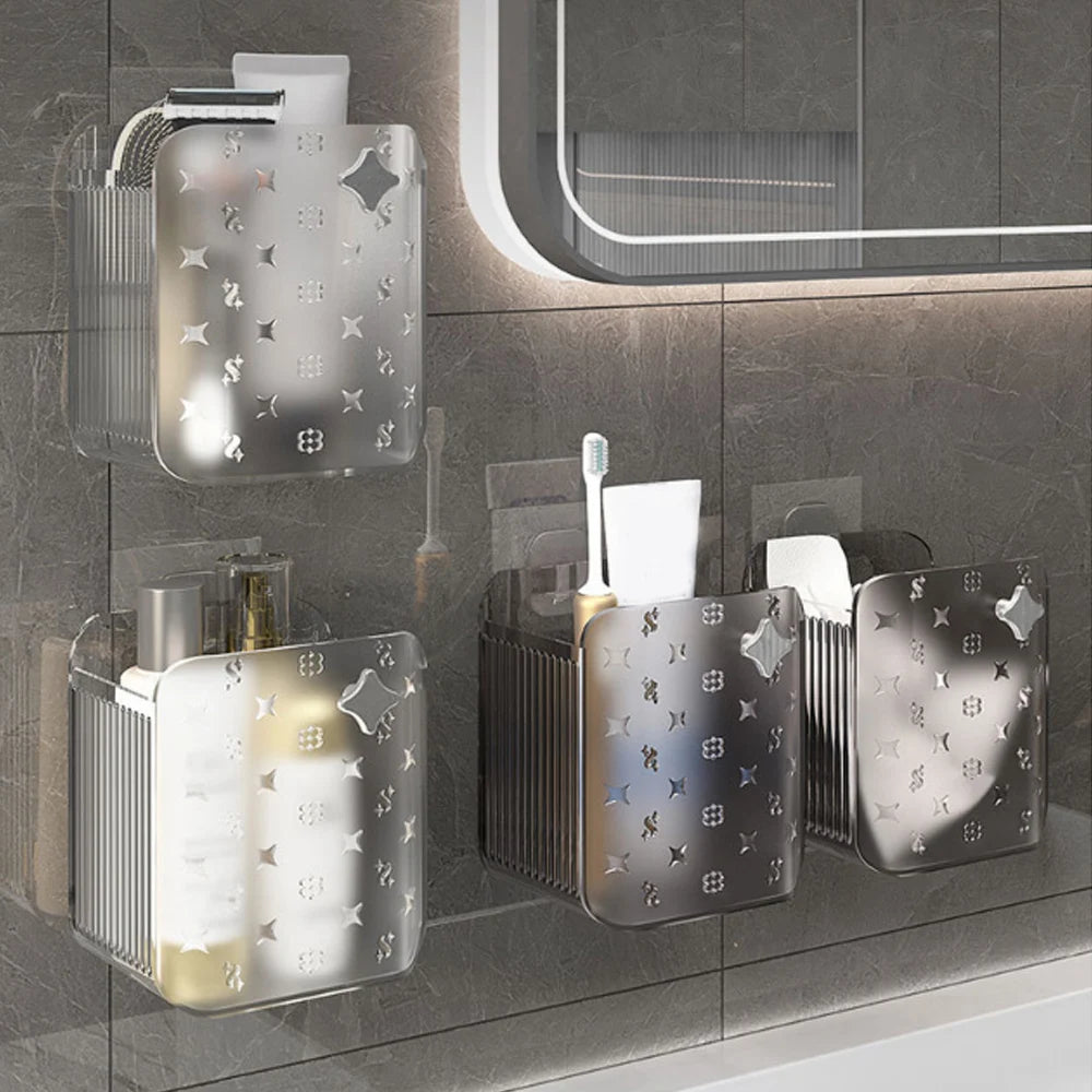 Multifunctional Wall Mounted Storage Box Bathroom Cosmetic Organiser Shelf Washstand Toiletries Organiser Bins Toothbrush Holder