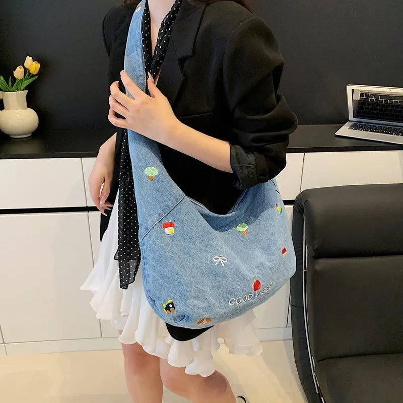 Denim Tote Bag Women's Large Capaci Canvas Bag New Lazy Sle Single oulder Slant Cross Bag Commuting op Bag Can Pu...