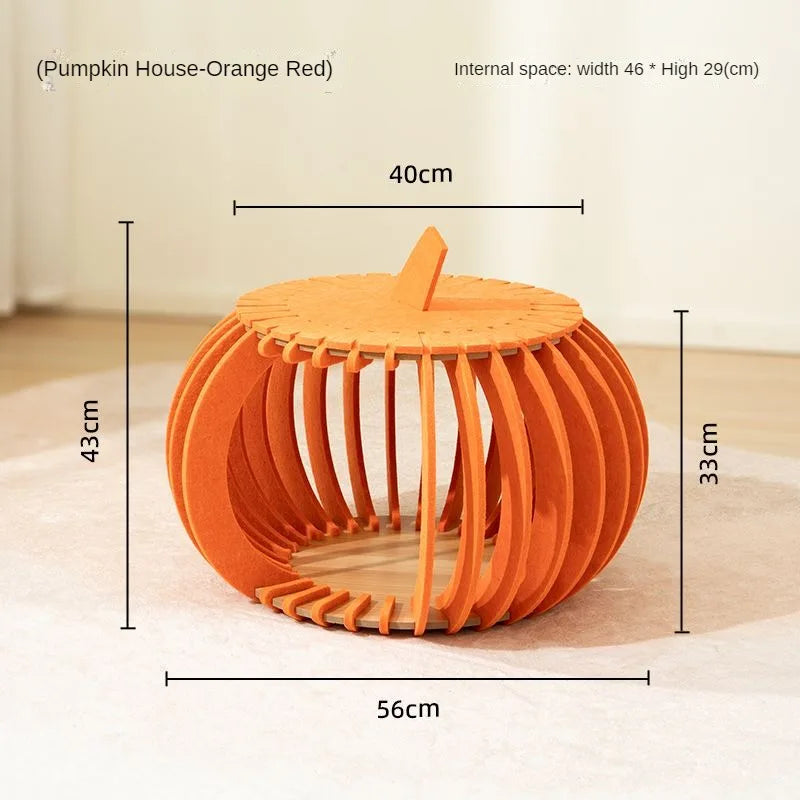 Pumpkin House Felt Cat Nest Fresh and Breathable Cat Bed Semi-enclosed Summer Pet Nest Practical Pet Furniture cat bed
