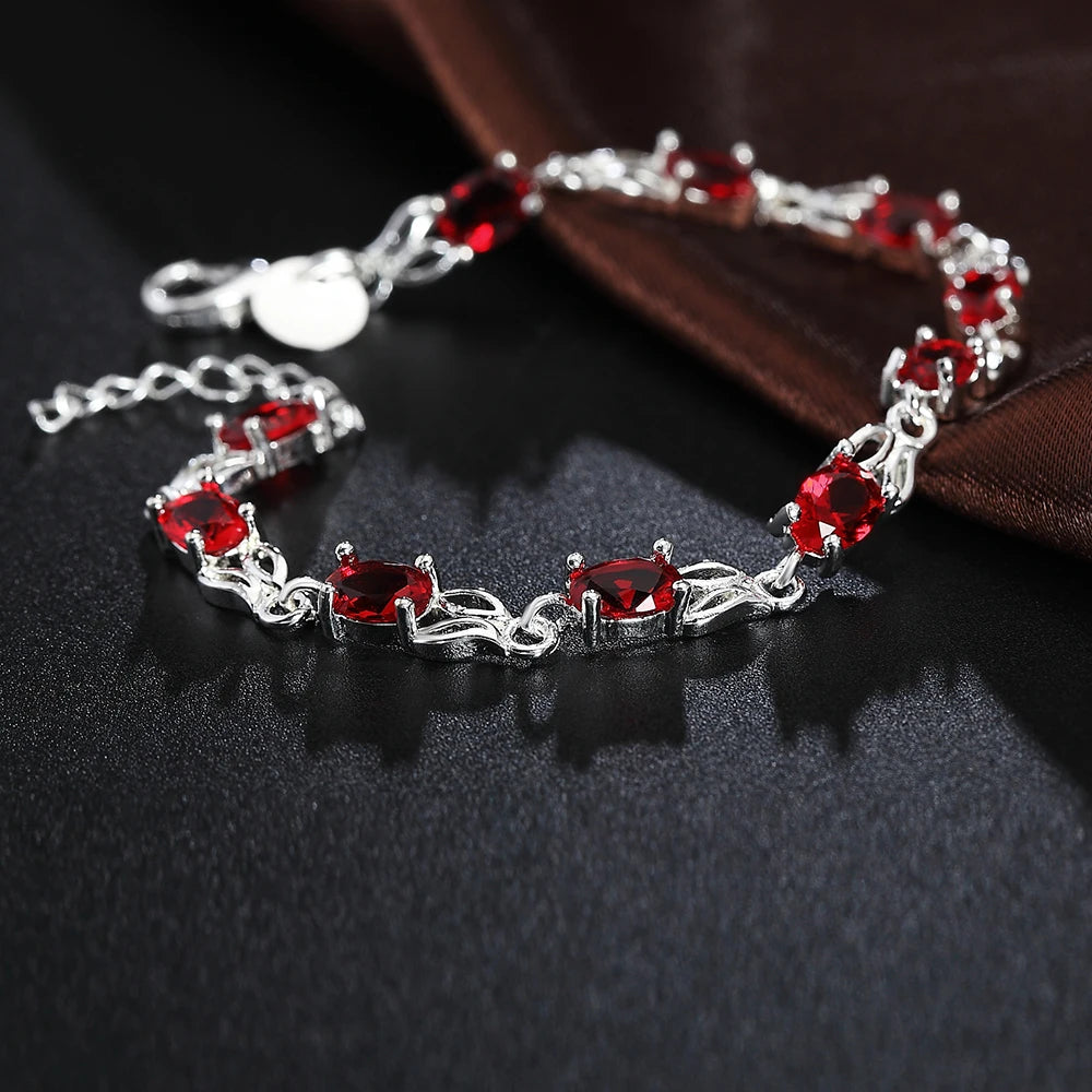 925 Sterling Silver Ruby Sapphire Amethyst Gemstone Bracelets Woman Wedding Jewelry Accessories Wholesale Jewellery
