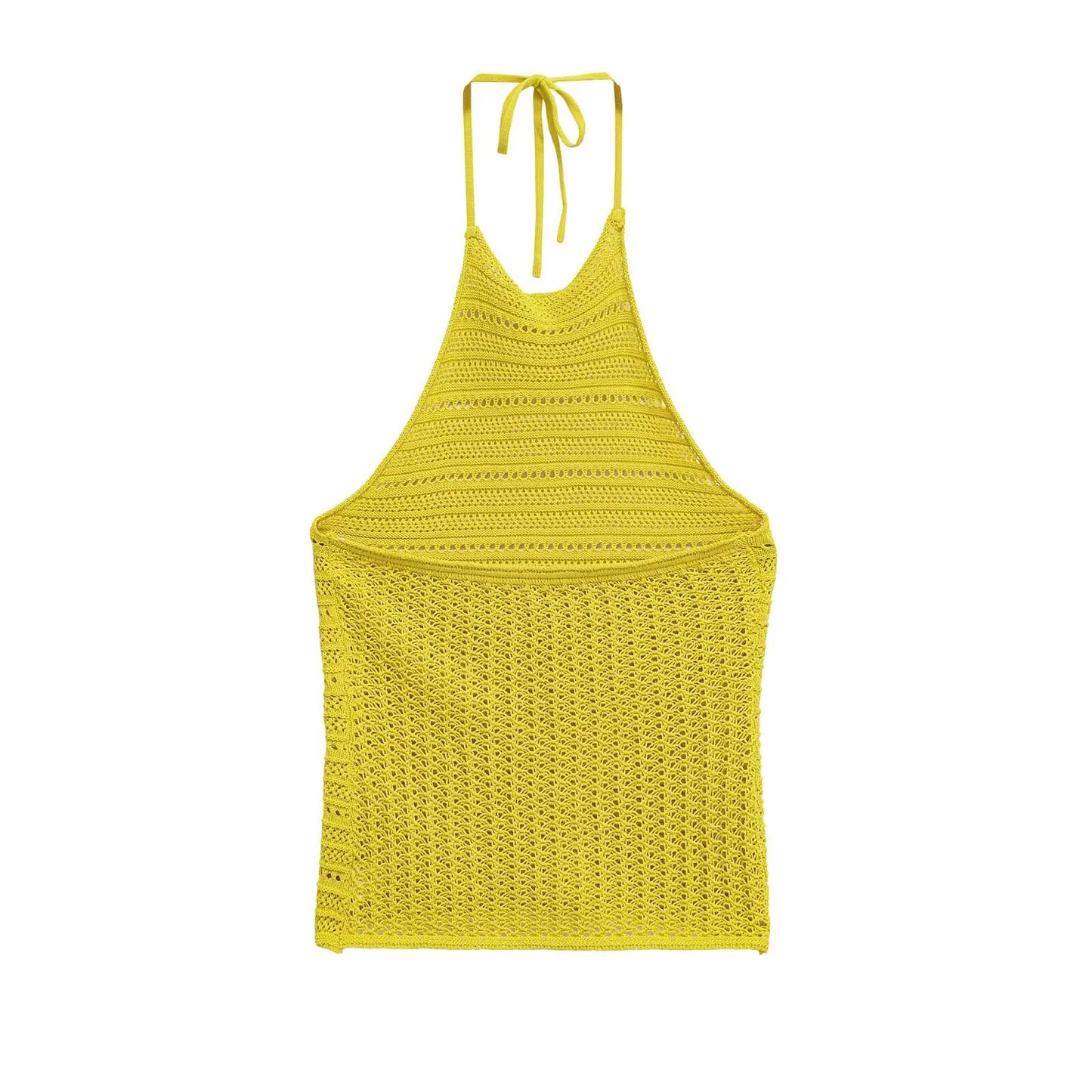 Women's Clothing 2025 Summer European and American Style Backless Sleeveless Hollow Neck Halter Sweater for Women
