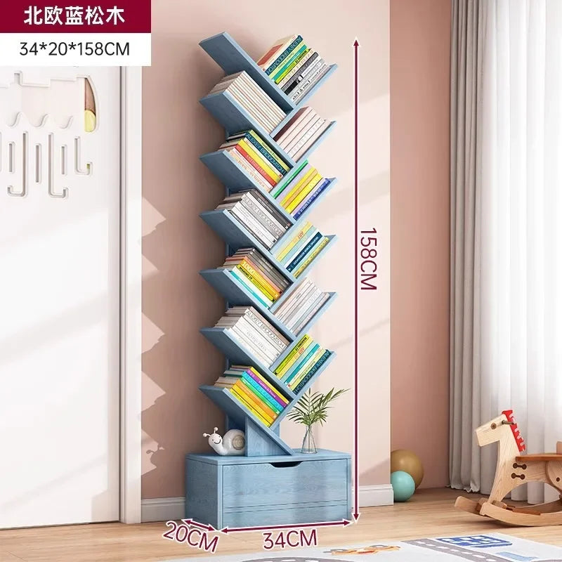 Bookshelf,Floor Standing Storage Rack,Living Room Tree Shaped Bookshelf Against The Wall,Multi-layer Narrow Seam Storage Cabinet