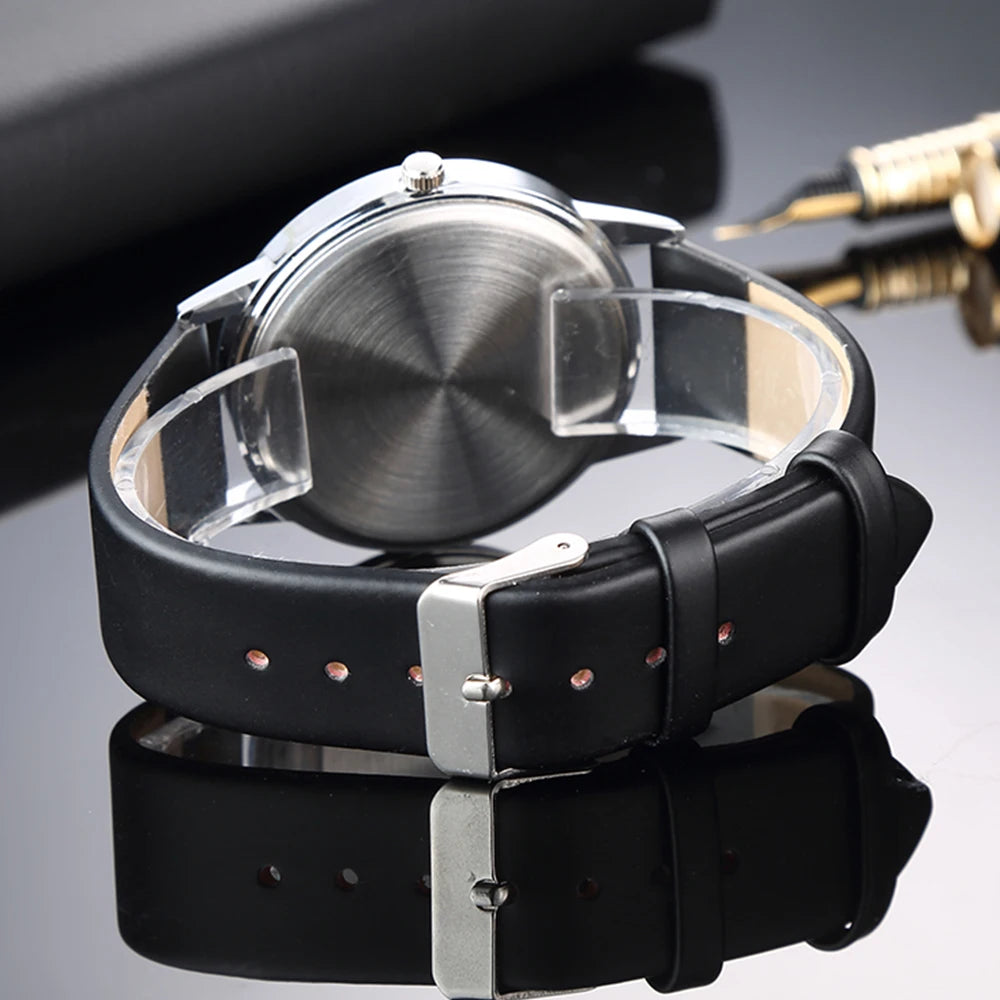 Men's Watches Fashion Metal Round Dial Analog Quartz Watch for Men Women Leather Band Wristwatch Casual Trend Simple Male Clock