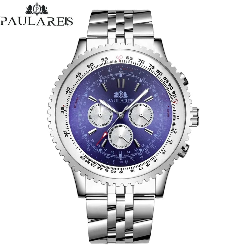 Automatic Watch for Men Mechanical Stainless Steel Strap Fashion Sports Blue Black White Big 50mm Classic Reloj Hombre Baratos