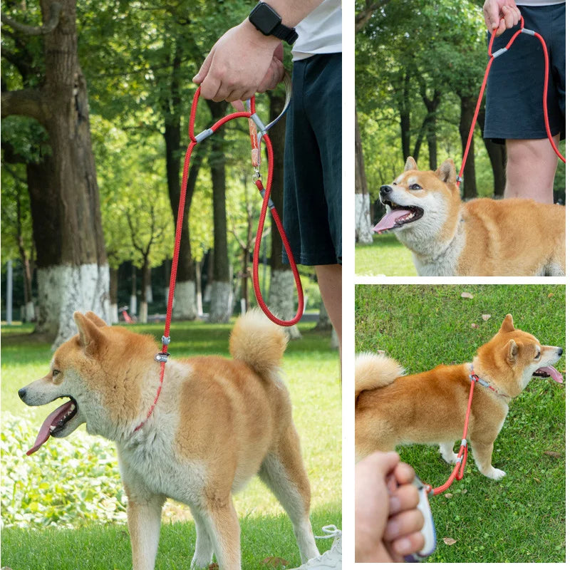 Dog Collar Leash Slip Chains Leads Strong Double Handle Nylon Rope No Pull Pet Training Leash Medium Dogs Puppy Traction Rope