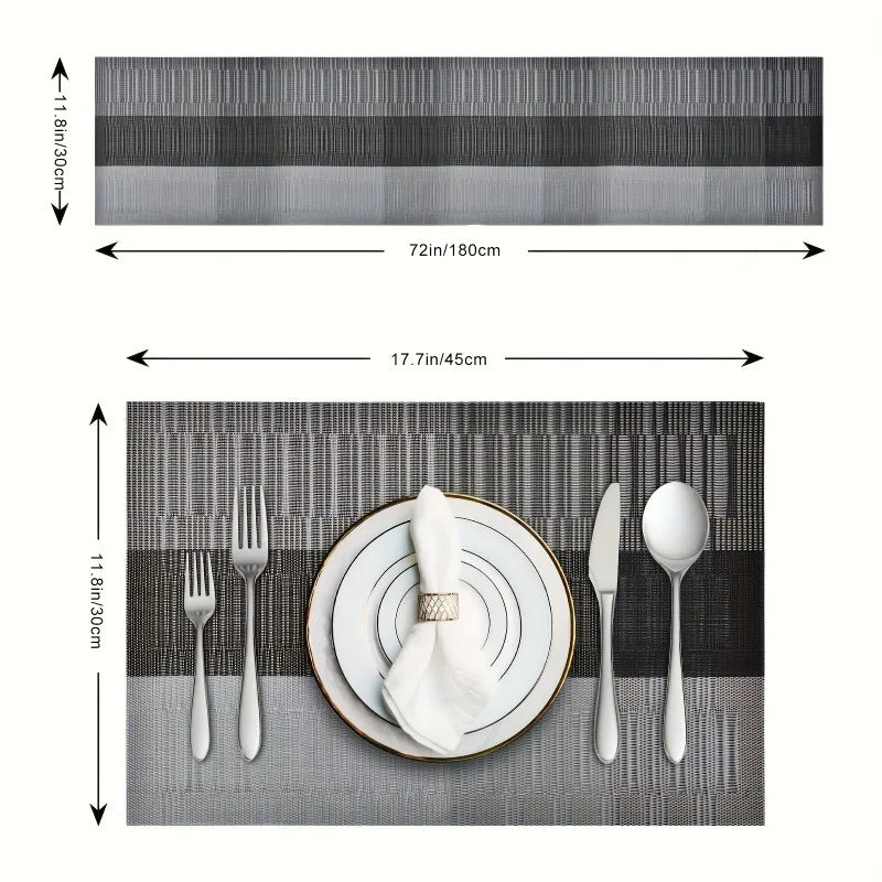 7pcs/set PVC Table Runner Placemats Set Non-Slip Heat-Resistant Western Dining Mats for Home Kitchen Holiday Table Decor