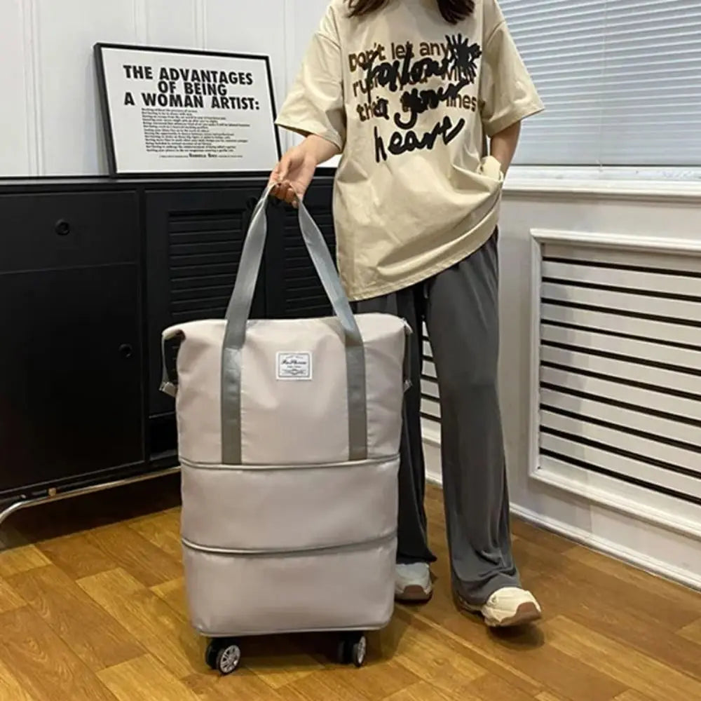 Travel Trolley Luggage Storage Bag With Wheels Waterproof Pulley Portable Collapsible Expandable Fashion Large Capacity Clothes