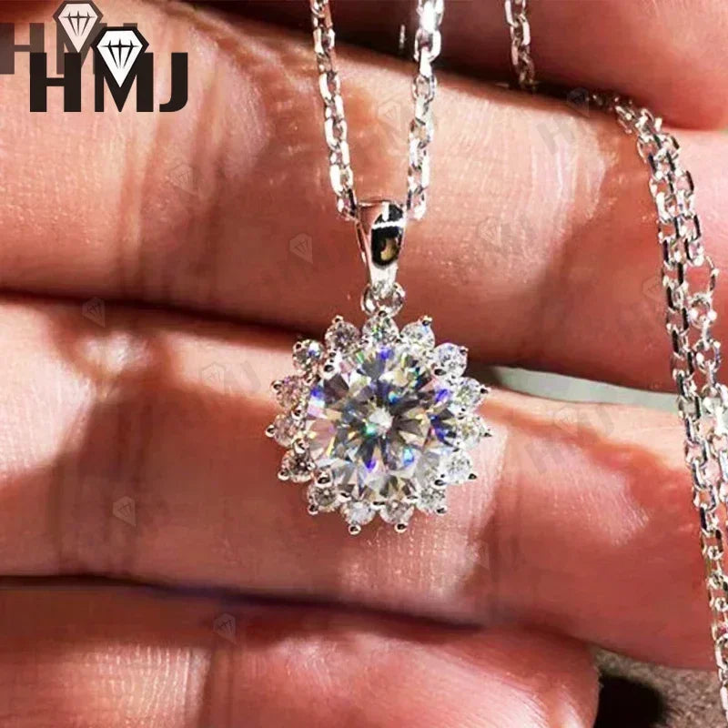 Real Moissanite Diamond 1CT Necklace for Woman Pendant 925 Sterling Silver Necklace for Women Chains Party Bridal Fine Jewelry