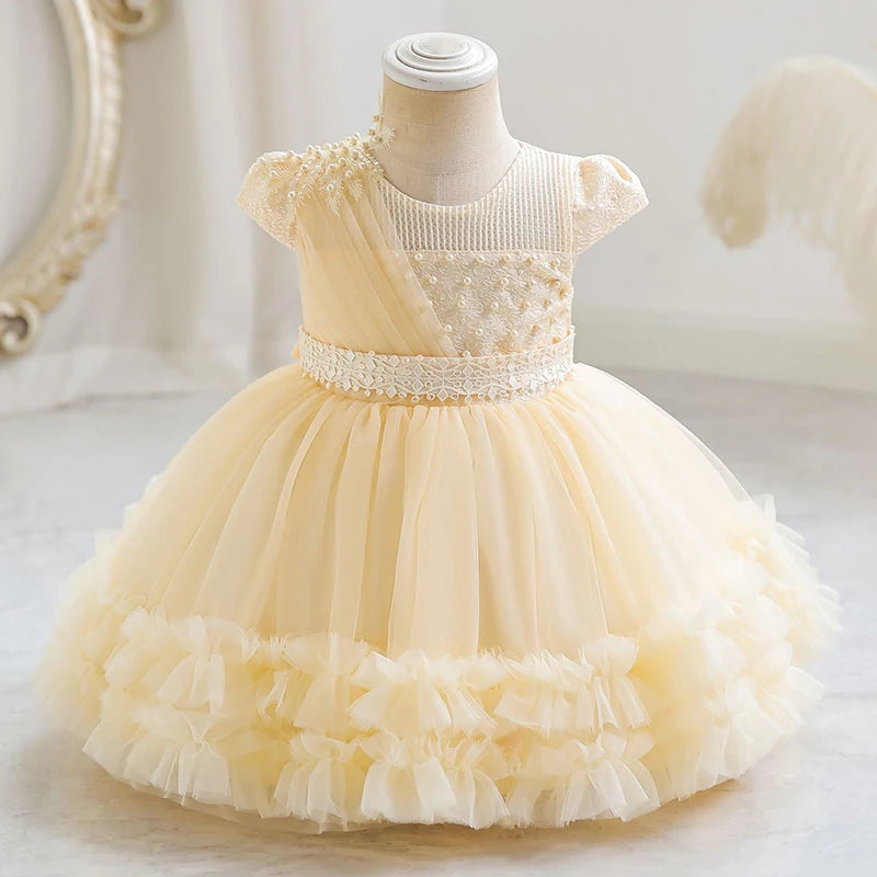 The new girl baby clothes one year old birthday party baptize the flower girl net yarn 0-4 years old princess skirt newborn clot