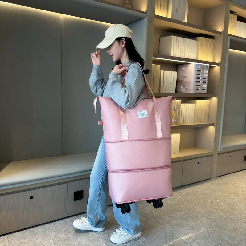 Large Capacity Travel Trolley Luggage Storage Bag With Wheels Waterproof Pulley Portable Collapsible Expandable Fashion Clothes